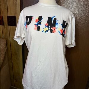 PINK Victoria's Secret White Tee with Floral Accents 2pc set